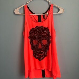 H&M Coral Tank Top with Black Skull Design